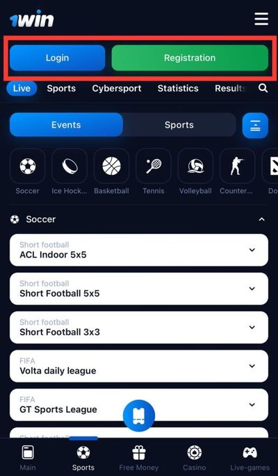 1win Registration and Login Buttons