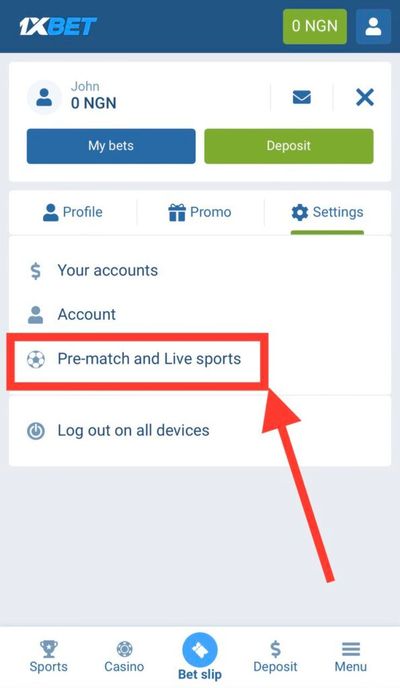 1xBet profile customize events feed link