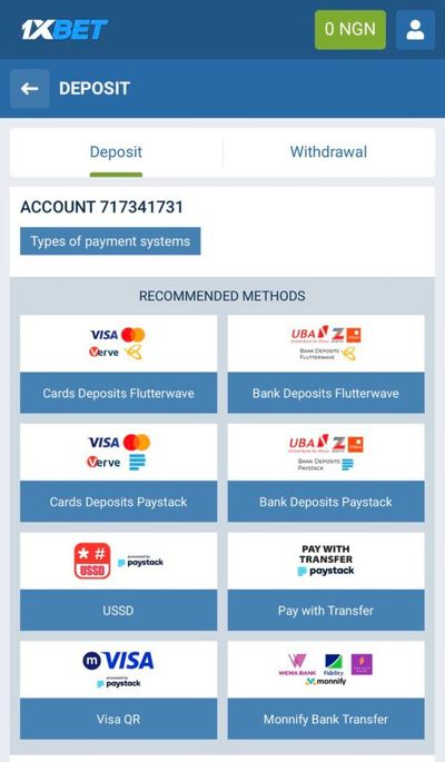 1xBet website deposit options