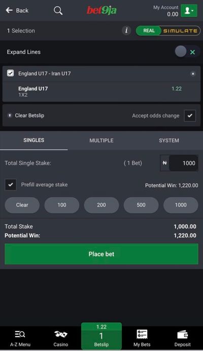 Bet9ja Betslip page