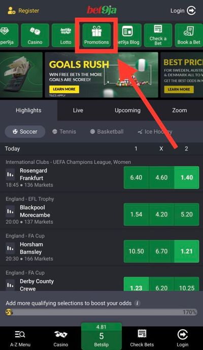 Bet9ja Promotions button