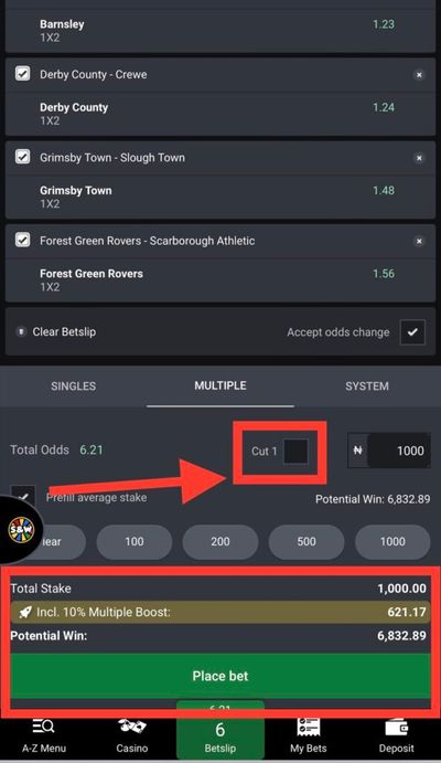 Bet9ja multiple bonus six events example
