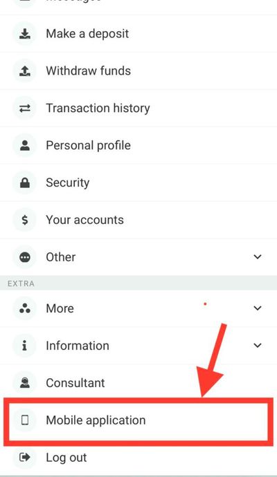 BetWinner menu mobile application option