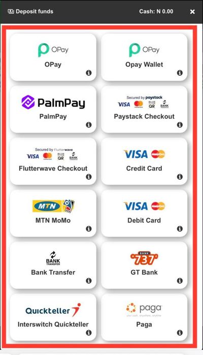 Betway Deposit funds page