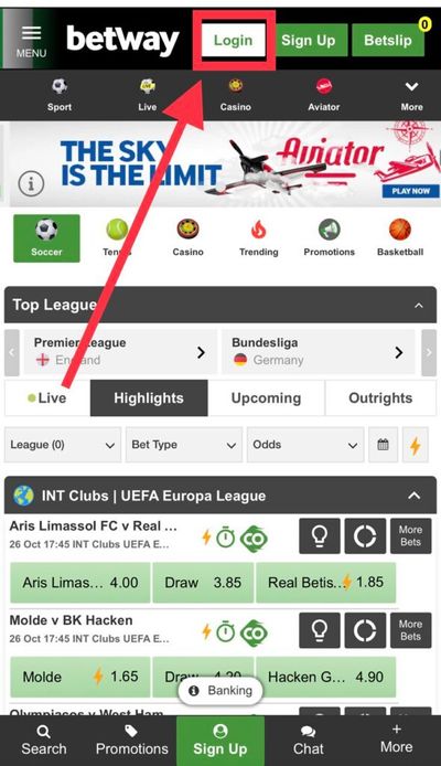 Betway website login button