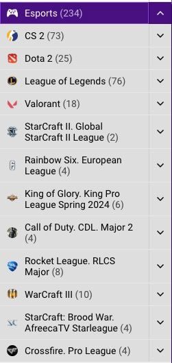 Helabet Esports Categories