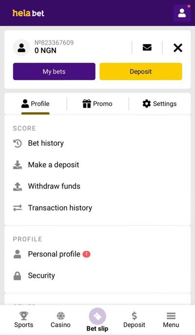 Helabet Personal Profile Settings
