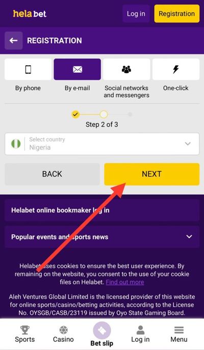 Helabet Registration By Email Second Step