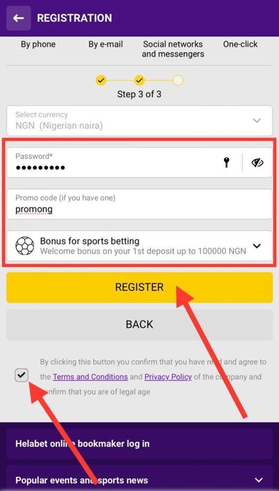 Helabet Registration By Email Third Step