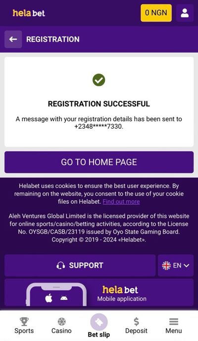 Helabet Registration Successful