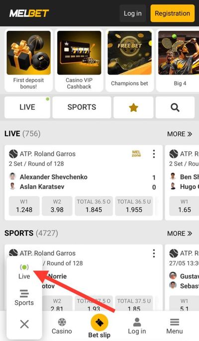 Melbet Sports Dropdown Menu