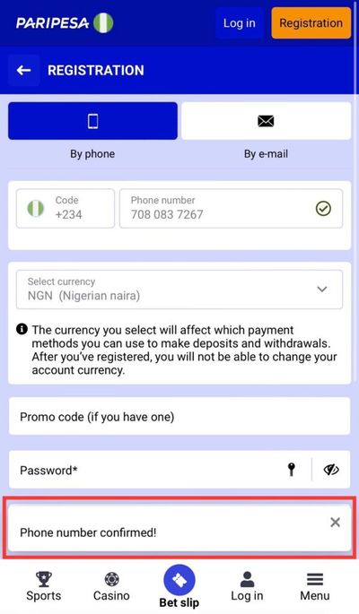 Paripesa Registration Phone Number is Cofirmed