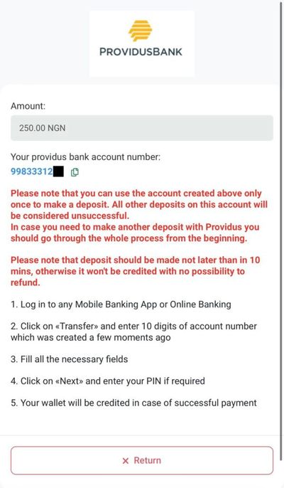 Providus Bank payment instructions